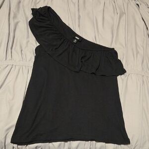 Women's One-Shoulder Ruffle Tank Top - Black